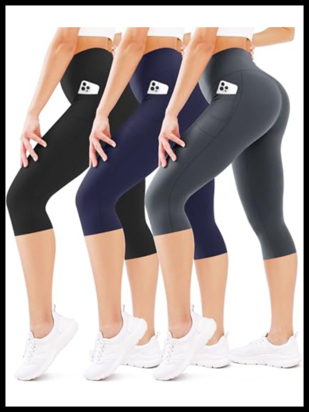 3 Pack High Waist Capri Leggings with Tummy Control